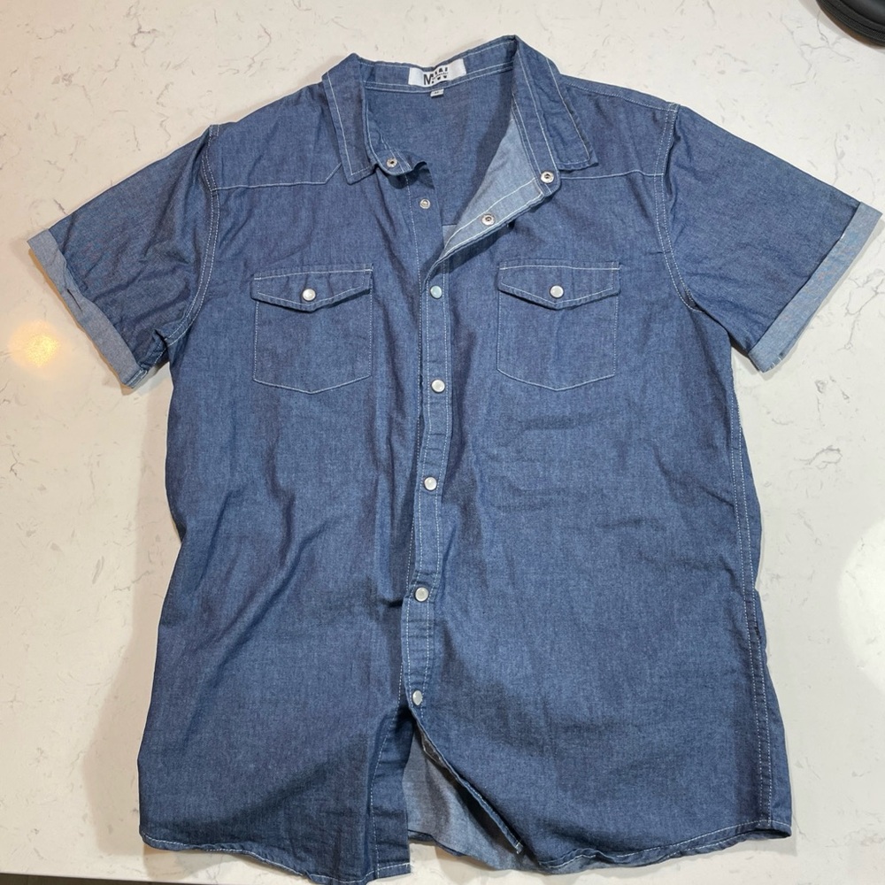 Mr Wonder Blue Button Down Shirt Relaxed Fit Casual Size Medium
